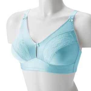 Lunaire Tricot and Lace Keyhole Wireless Bra 40D | style 1629 | Blue